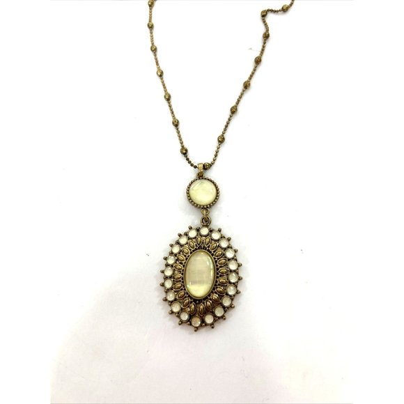 Lucky Brand Pendant Necklace Gold Tone 16” Bead Chain Iridescent Oval & Round - Picture 16 of 16